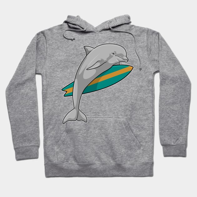 Dolphin as Surfer with Surfboard Hoodie by Markus Schnabel